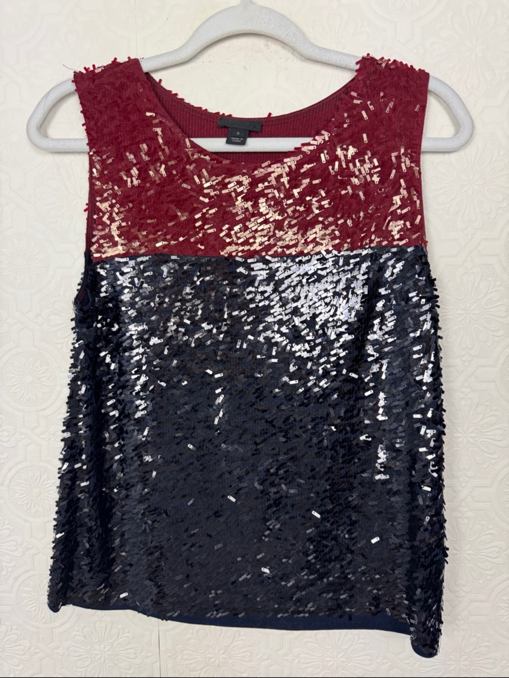 J.Crew Collection Sequin Tank Top Small Red Blue Colorblock Sleeveless Party